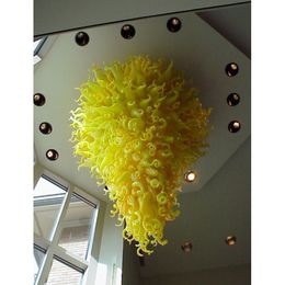 Modern Lamp Ceiling Decorative Yellow Colored Blown Glass LED Chandelier Large Hotel Decor Art Chihuly Style Pendant Lamps