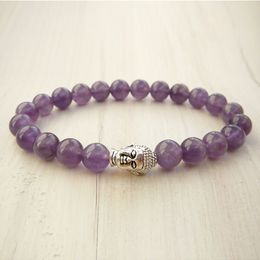 SN1151 Amethyst Bracelet Buddha Natural Stone Bracelet Meditation Genuine Amethyst Beaded Bracelet Yoga Girlfriend Gift Free Shipping