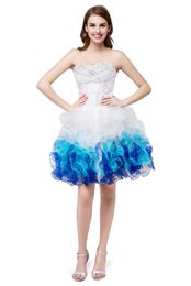 2019 Lovely In Stock White Blue Sweetheart Organza Cheap Short Homecoming Dresses Sweetheart Graduation Dresse Party Prom Formal Gown QS1060