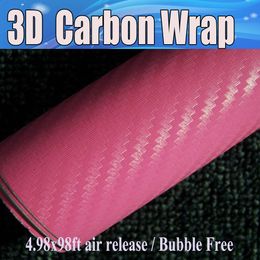 Pink 3D Carbon Fibre vinyl Car wrap Film Air Bubble Free Car styling Free shipping for phone car moto laptop foil 1.52x30m/Roll