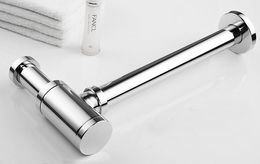 Free shipping Bottle Trap solid stainless Round Siphon brass Chrome P-TRAP BATHROOM VANITY BASIN PIPE WASTE wall mounted drain pipe DP902