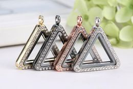 resin lockets Canada - Fashion Triangle Rhinestone crystals glass lockets pendants Necklaces Memory magnetic floating charm women locket for DIY Jewelry Necklaces