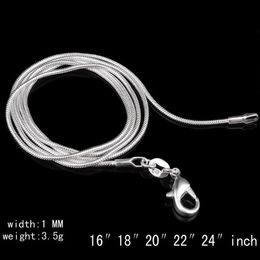 Chains Big 100 pcs 925 Sterling Silver Smooth Snake Chain Necklace Lobster Clasps Chain Jewellery Size 1mm 16inch 24inch