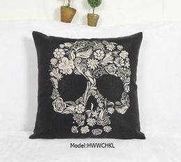 1 X Vintage Cushion Case Pattern without teeth Skull Composite Linen Throw Pillow Cover 42x42cm