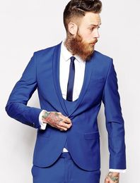 Hot Selling Groomsmen Shawl Lapel Groom Tuxedos Royal Blue Men Suits Wedding/Prom Best Man Blazer ( Jacket+Pants+Vest+Tie ) A103