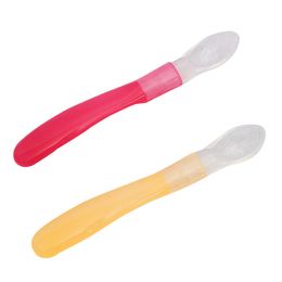 Baby 2 Colors Silicone Spoon Kits Feeding Utensils Safe Soft Head L00091 BARD