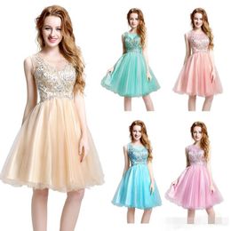 Elegant Short Tulle Cheap 8th Grade High School Graduation Homecoming Dresses Appliques Knee Length Gowns Real Images p083