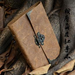 Wholesale-Authentic cowhide hardcover book diary password with lock notepad genuine leather European retro notebook free shipping