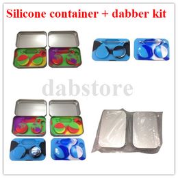 Non-stick 5ml *2pcs silicone container with one dabber tool in one iron box silicone wax container jar dabber tool FDA approved