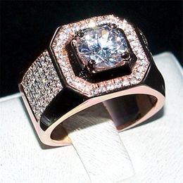 luxury Men 925 Sterling Silver Rose Gold Rings finger jewelry Eternal 6 6mm 1 2ct Diamond Zircon Cocktail Wedding ring For Men Boy330l