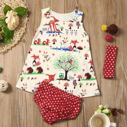 2018 Summer Girls Clothing Cute Baby Clothes Set Infant Girls Woodlands Princess Dress Shorts Pants Headband 3PCS Kids Outfits Set 0-24M