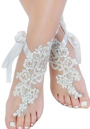 Cheap Lace Wedding Shoes White Free Size Short Bridal Accessories Footchains For Beach Wedding Free Shipping