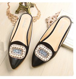 Plus Size 33-43 fashion Luxurious flat Sandals Casual women sandal ladies flat shoes Crystal Pearls Slippers