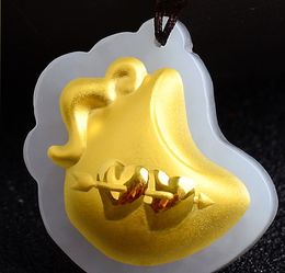 Gold inlaid jade pendant (heart) love apple. Talisman necklace pendant.