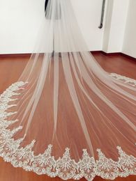 2020 New One Layer Wedding Veil White Iovry Lace Edge Bridal Veil Cathedral Length With comb