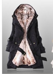 Amazing Faux Fur Lining Women's Beige Fur Coats Winter Warm Long Coat Drop Shipping