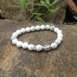 SN0383 New Design Men Buddha yoga bracelet howlite beads high qualtiy stone bead bracelets silver buddha bracelet