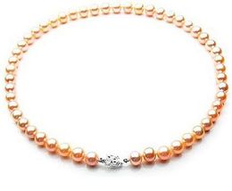 Gorgeous 8-9mm Natural south seas gold pink pearl necklace 18inch 925 silver clasp