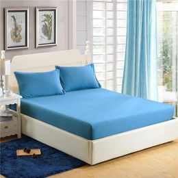 Hot sales Solid Color Fitted Sheet Set Cotton Blend Bedding Set Pillowcase Full Queen Size Mattress Cover Elastic Band