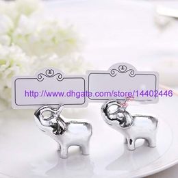 200pcs Lucky in Love Elephant Place Card Holders Photo Holder Wedding Favour Party Gift Silver Free DHL Shipping