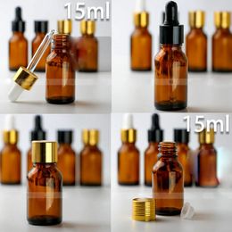 Cheap Price! 15ml Empty Glass Bottles Amber Essential Oil Perfume Bottles 625pcs/Lot Glass Container with 5 Styles Caps for you choose