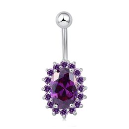 Belly Ring for Women 18K White Gold Plated Big White/Purple CZ Bell Button Ring for Women for Wedding Party