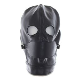 Adult Toys Leather GIMP Full Mask Hood Open Eyes w/ Mouth Ball Gag Bondage Fetish Restraint #R501