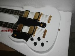 Left Handed guitars White 1275 Custom Shop Double Neck Electric Guitar 6/12 strings Gold Hardware