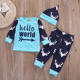 Baby Girls Boys Clothing Infant Girls Boys Clothes New Brand Autumn Hello World Arrow Fashion Long Sleeve Romper+Pants+Hat 3pcs Sets