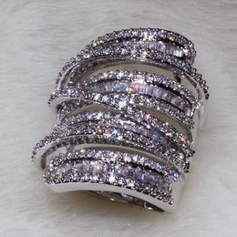 Princesa completa Corte de jóias de luxo 925 Sterling Siver 925 Sterling Prata Branco Sapphire Simulado Diamante Gemstones Casamento Mulheres Anel SZ5-11