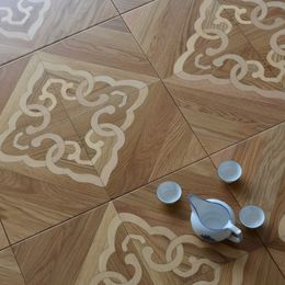 Natural Colour White Oak Parquet flooring Chinese knot Design Hardwood floor tile medallion inaly wall cladding ceramic effect background