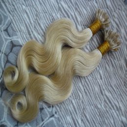 #613 Bleach blonde brazilian hair 100g u tip hair extensions wholesale Body wave keratin nail U tip hair extensions