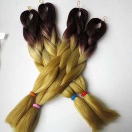 Nova cor amarela marrom trança cabelo trança 100g sintético dois tons de alta temperatura fibra jumbo trança cabelo extensões