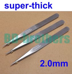 2.0mm Thick Stainless Steel Nonmagnetic Tweezers 13cm Length for Phone Repair Eyelash Tools Wholesale 1000pcs/lot