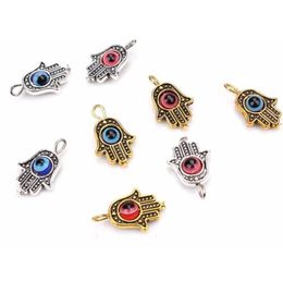 100pcs/lot Hamsa Hand EVIL EYE Kabbalah Luck Charms Pendant For Jewelry Making Bracelet 19x12mm