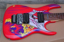 Anniversary Limited Edition Rare Joe Satriani Red Electric Guitar Surfing Painting Top Floyd Rose Tremolo Bridge Chrome Hardware