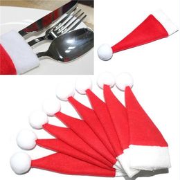 5000Pcs New Mini Christmas Hat Silverware Holder Xmas Mini Red Santa Claus Cutlery Bag Party Decor Cute Gift Hat Tableware Holder Set