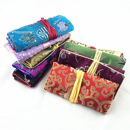 Jade Button Clutch Christmas Gift Bags for Travel Jewellery Roll Bag Party Favours Drawstring Chinese Silk Brocade Jewellery Multi Pouch Bag 10pc