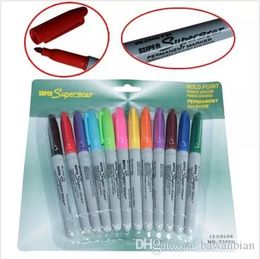 Permier 12 Colours Tattoo Pen Permanent Makeup Marker Stencil Skin Scribe Piercing Tool Free Shipping