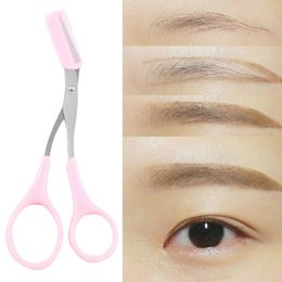 eyebrow trimmer scissors with comb Canada - Pink Eyebrow Trimmer Eyelash Thinning Shears Comb Shaping Eyebrow Grooming Cosmetic Tool, Eyelash Hair Clips Scissors