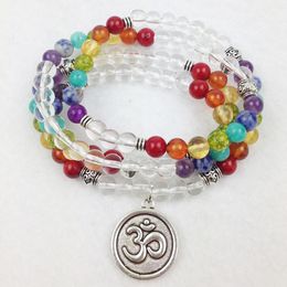 SN0188 Designer 2016 Rainbow Mala Beads Bracelet Trendy Yoga Wrap Bracelet 6mm Crystal Chakra OM Charm Necklaces Free Shipping