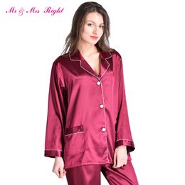 Wholesale- MR & MRS RIGHT Satin Pamas Set Robe Fashion Sleeping Wear Female Nightgown Silk Long Size V-neck Valentine's Day Gift Pama