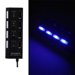 Slim 4 Ports USB 2.0 Hub LED New High Speed USB Hub With Power on/off Switch Cable For Laptop PC Computer