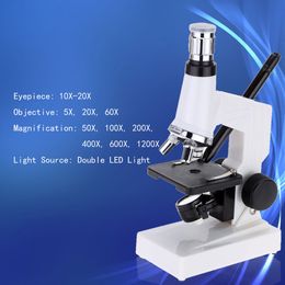 Freeshipping Student Educational Toy Biological Microscope Kit Children Beginner Microscope 1200X w/ Mirror Lamp Kids Birthday Gift