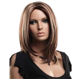 Z F Brown Color 16 Inch Dip Dye Bob Wigs Short Ombre Wigs White Straight Fashion Hair Wigs