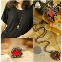 Hot Fashion Vintage Red Rhinestone Heart Angel Wing Pendant Necklace Coat Chain #R571