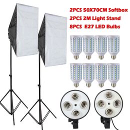 Freeshipping 8PCS Lamps E27 LED Bulbs Photography Lighting Kit Photo Equipment+ 2PCS Softbox Lightbox+Light Stand For Photo Studio Diffuser