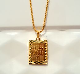 Faith Solid Gold Filled 24K rope Chain Square Pendant Jewelry 600mm