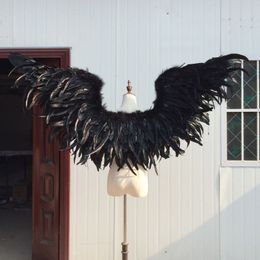Customised Fashion Decoration props for wedding performance photography pure handmade Black large devil feather wings EMS Free shipping