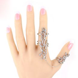 2016 New Gothic Punk Rock Rhinestone Cross Knuckle Joint Armour Long Full Adjustable Finger Rings Gift for women girl Fashion Jewellery